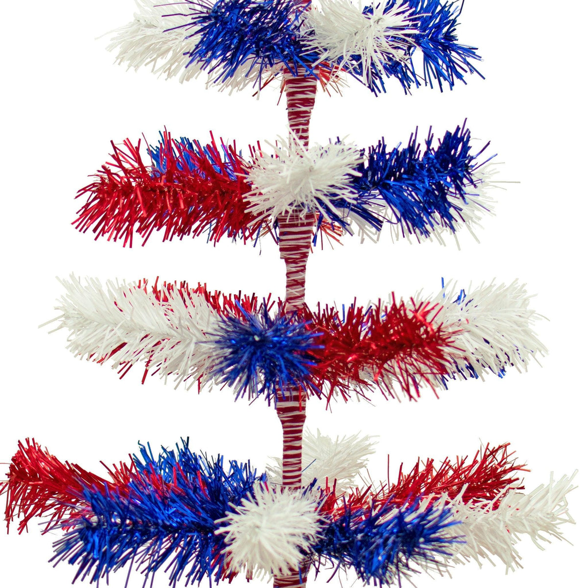 Middle branches with spacing on the 36in Tall Red White and Blue Mixed Tinsel Christmas Tree on sale at leedisplay.com.