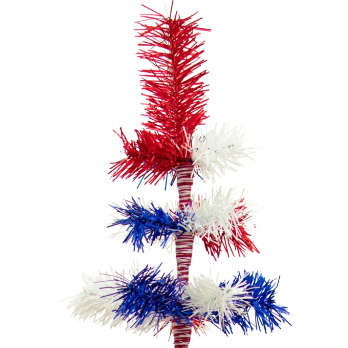 Top of the 48in Tall Red White and Blue Mixed Tinsel Christmas Tree on sale at leedisplay.com.