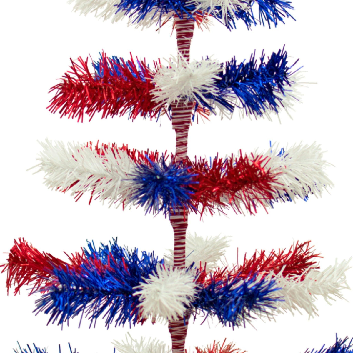 Middle of the 48in Tall Red White and Blue Mixed Tinsel Christmas Tree on sale at leedisplay.com.