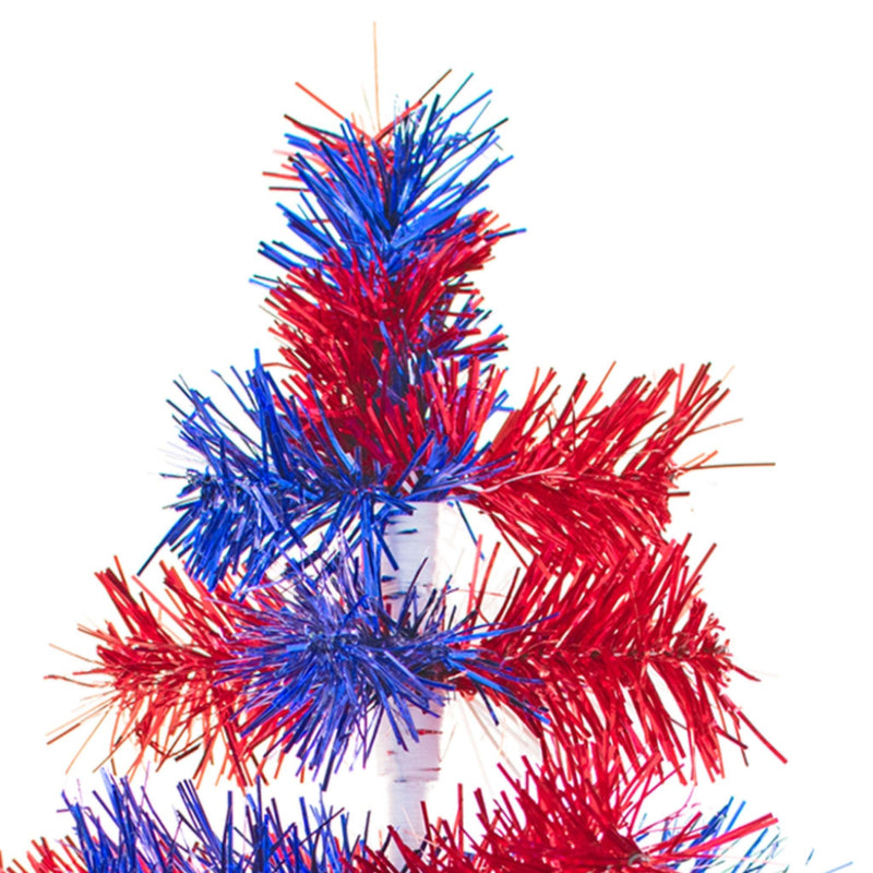 Top of the 18in Tall Red White and Blue Mixed Tinsel Christmas Tree on sale at leedisplay.com.