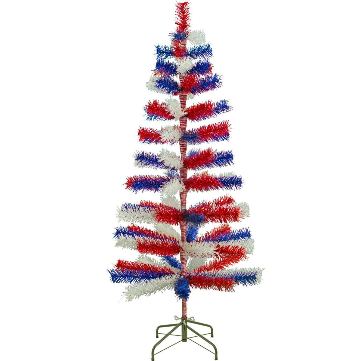 60in Tall Red White and Blue Mixed Tinsel Christmas Tree on sale at leedisplay.com.
