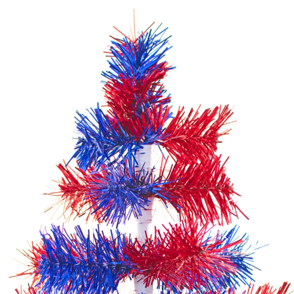 Top of the 24in Tall Red White and Blue Mixed Tinsel Christmas Tree on sale at leedisplay.com.