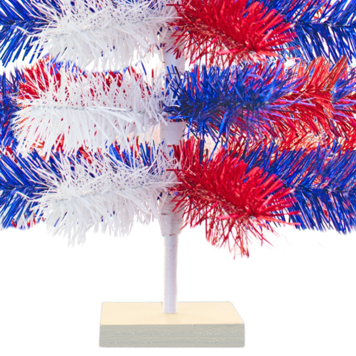 24in Tall Red White and Blue Mixed Tinsel Christmas Tree on sale at leedisplay.com.  2FT trees come with White flat tree stands.