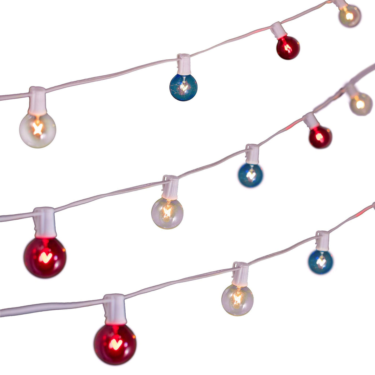 Lee Display's brand new 4th Of July G50 Globe Patio String Lights Set on sale now for the holiday season. Shop at leedisplay.com