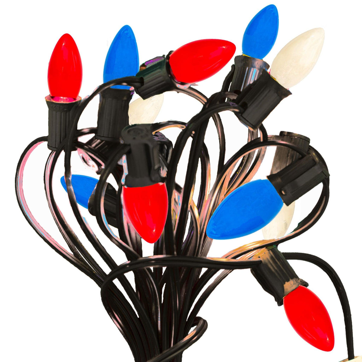 Lee Display offers your favorite Multi-Color 4th of July Red, White and Blue Lights sold with a 25FT Patio String Cord in a set!  On sale now at leedisplay.com