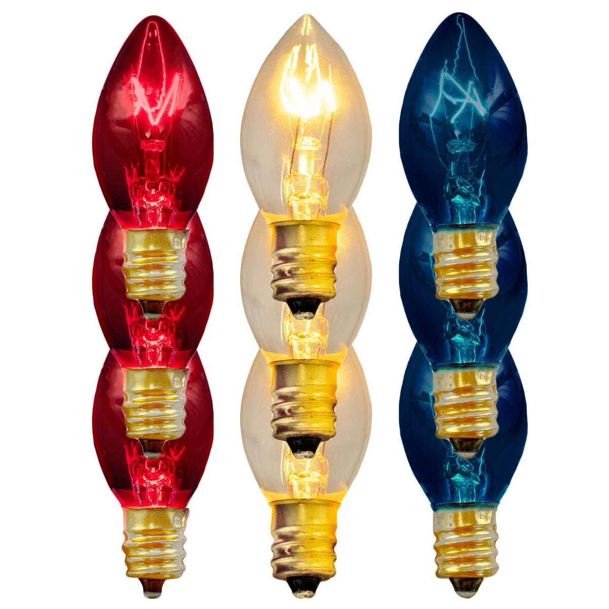 Lee Display's classic C-7 or C-9 Multi-Color 4th of July Christmas Lights! Replace those old bulbs with a set of shiny new transparent colors Red, White, and Blue Lights