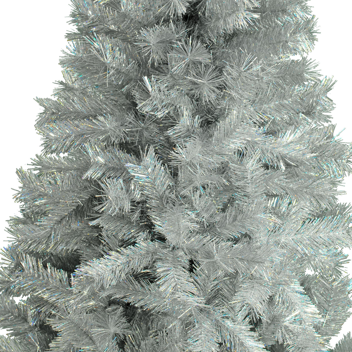 Crafted with meticulous attention to detail, each branch glistens with high-quality, shimmering silver tinsel that captures and reflects light, creating a dazzling display that will leave your guests in awe.