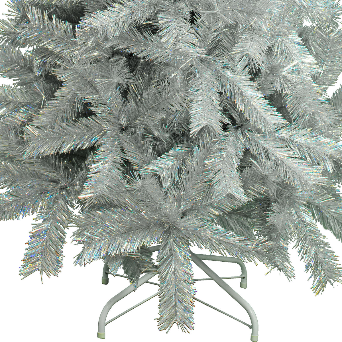 Stand Included:  The Luxe Silver Tinsel Tree comes with a White metal base.  Ships all together in one box.
