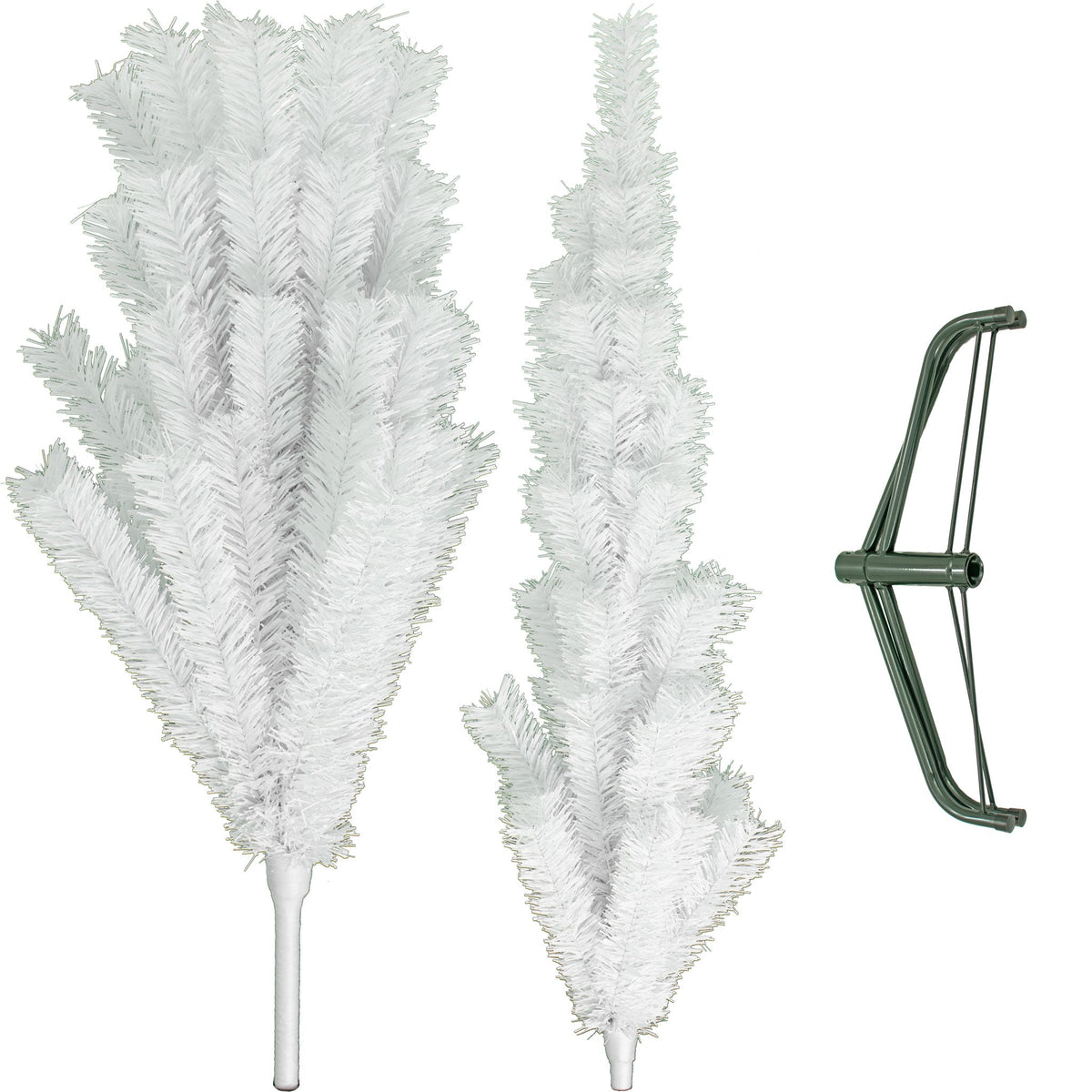 the 6ft tall white tinsel christmas tree comes with 2 parts with a green metal stand included.