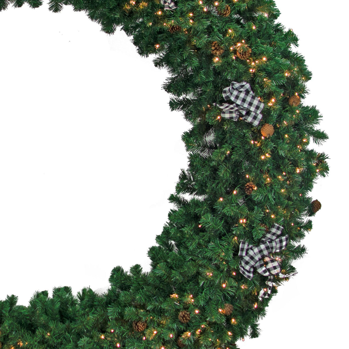 Lee Display's brand new and custom-designed 8FT Pre-Lit Premier Pine Fir Christmas Wreaths available for purchase, rent, and installation services.  Shop now at leedisplay.com