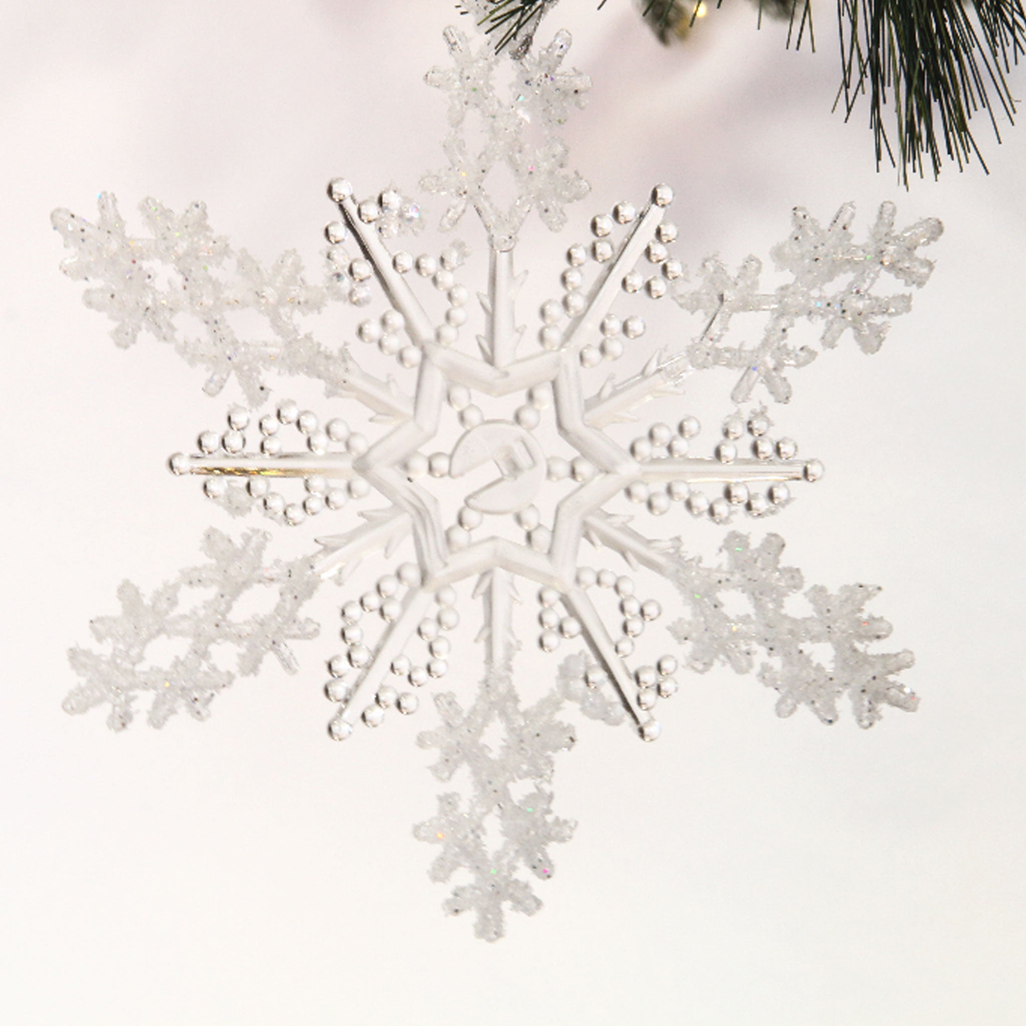 Glass Glitter Snowflake Ornaments –