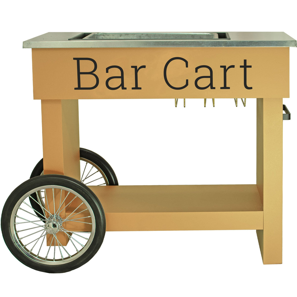 Lee Display's Champagne and Wine Bar Cart with Wheels in Champagne Color and a Bar Cart Decal