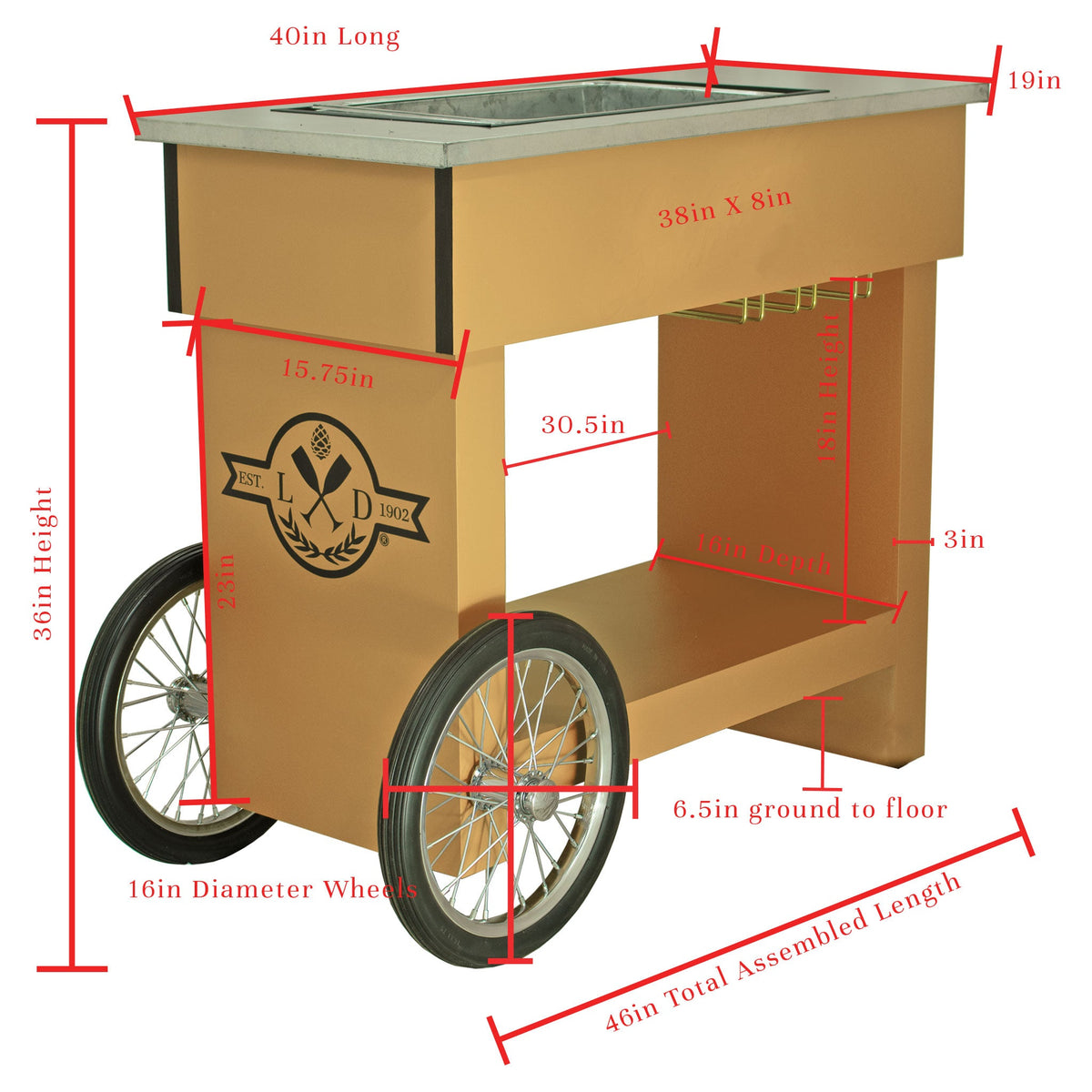 Dimensions and specs of Lee Display's Champagne and Wine Bar Cart with Wheels