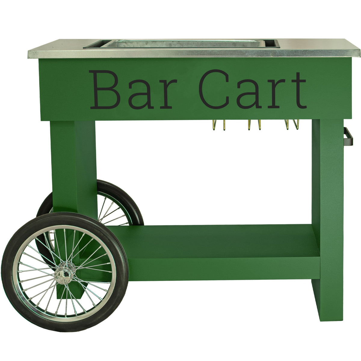 Lee Display's Champagne and Wine Bar Cart with Wheels in Green Color and a Bar Cart Decal