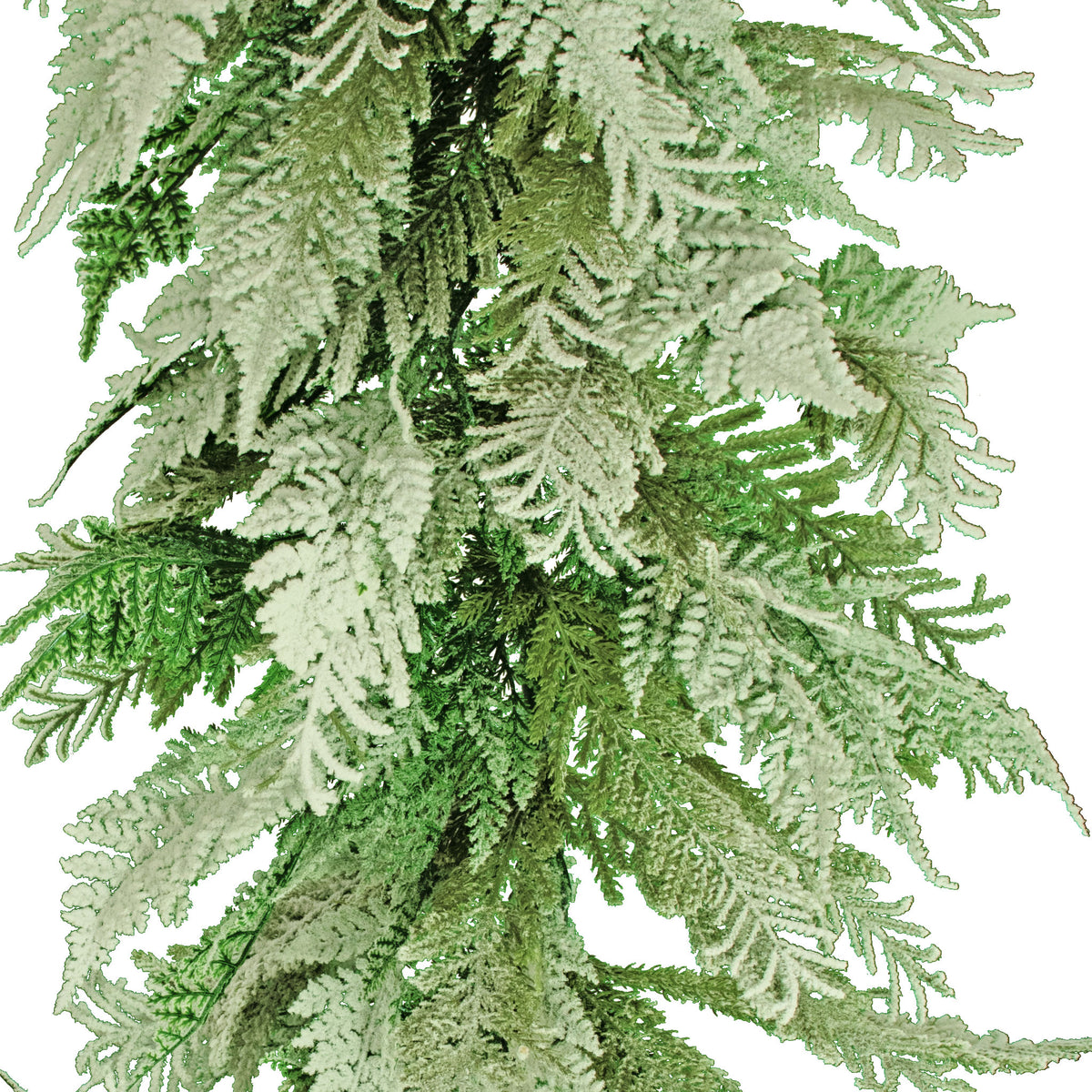 Flocked Hanging Cedar Garland comes with a mix of cedar and spruce artificial brush.