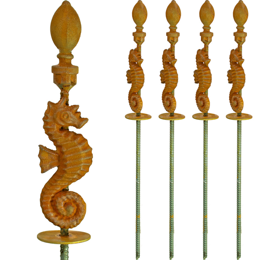 The seahorse sentinel garden hose stake guide comes in a set of 4.