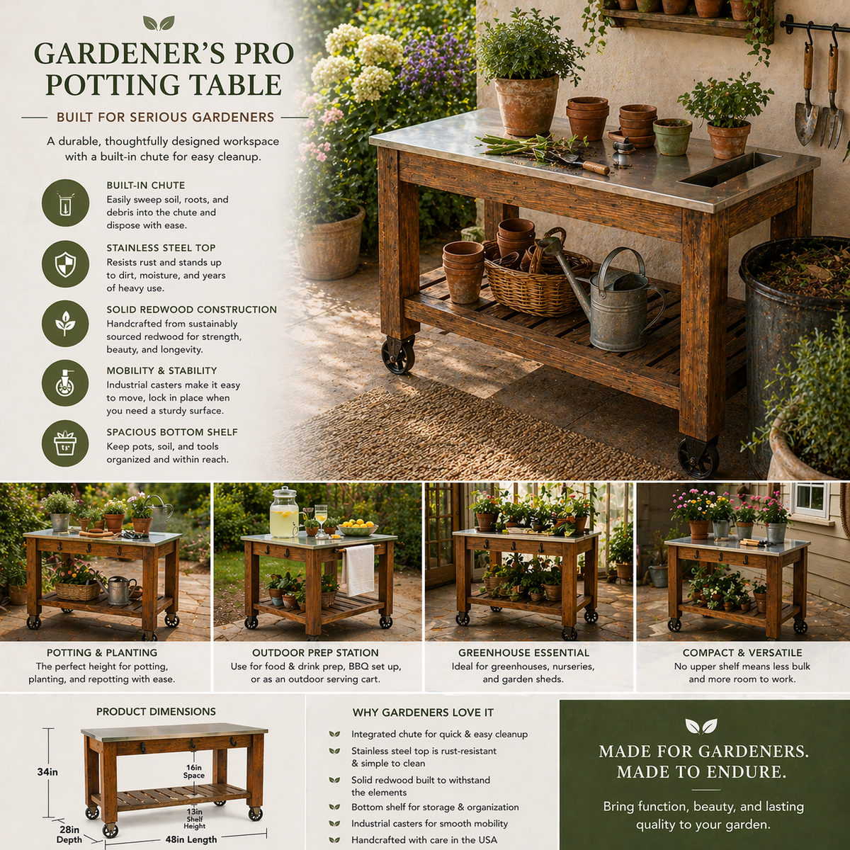 outdoor plant potting table Gardener's Pro Potting Table