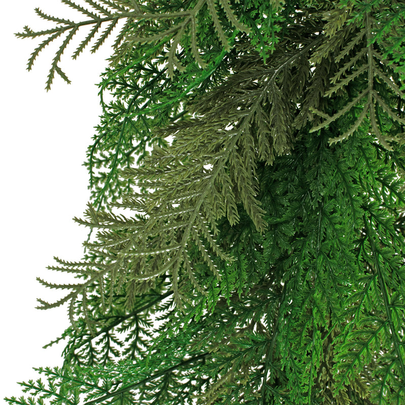 6FT Mixed Cedar and Cypress Garland.  Mixed Cypress and Cedar Brush:  Garlands are made with a mix of faux cedar and cypress brush, creating a more natural look and feel
