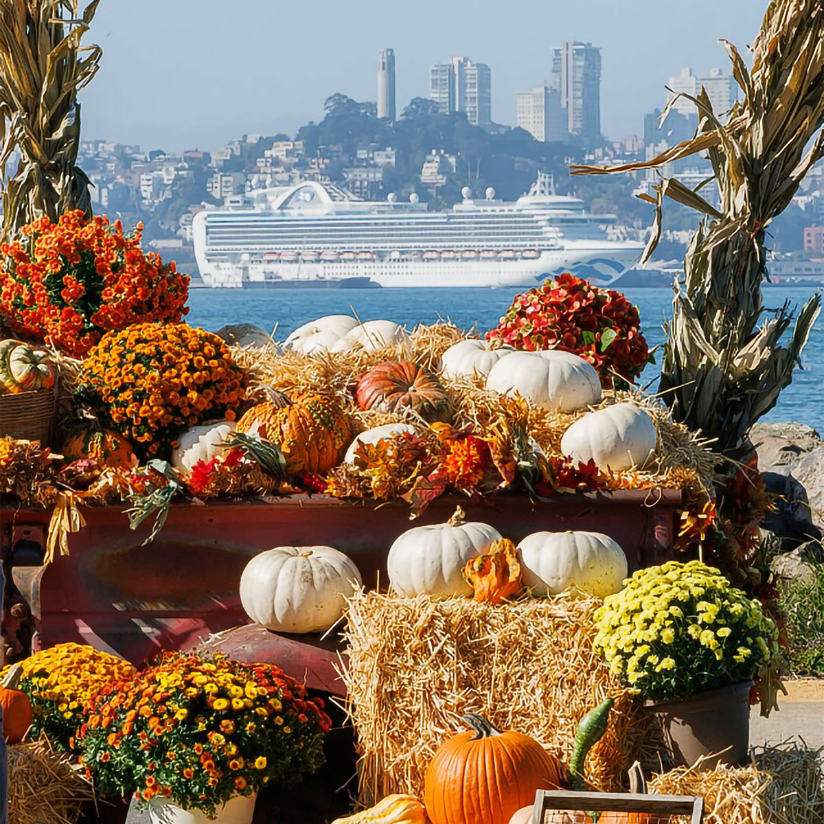 Vintage Jalopy Truck decorated for October's Pumpkin Patch on Treasure Island