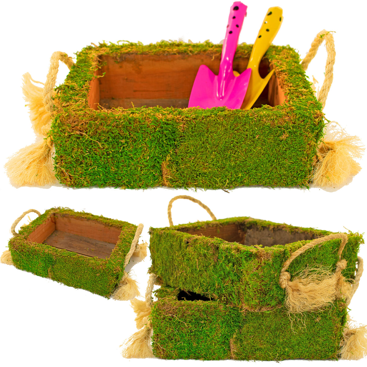 Moss Covered Planter Boxes are beautiful home decor additions.