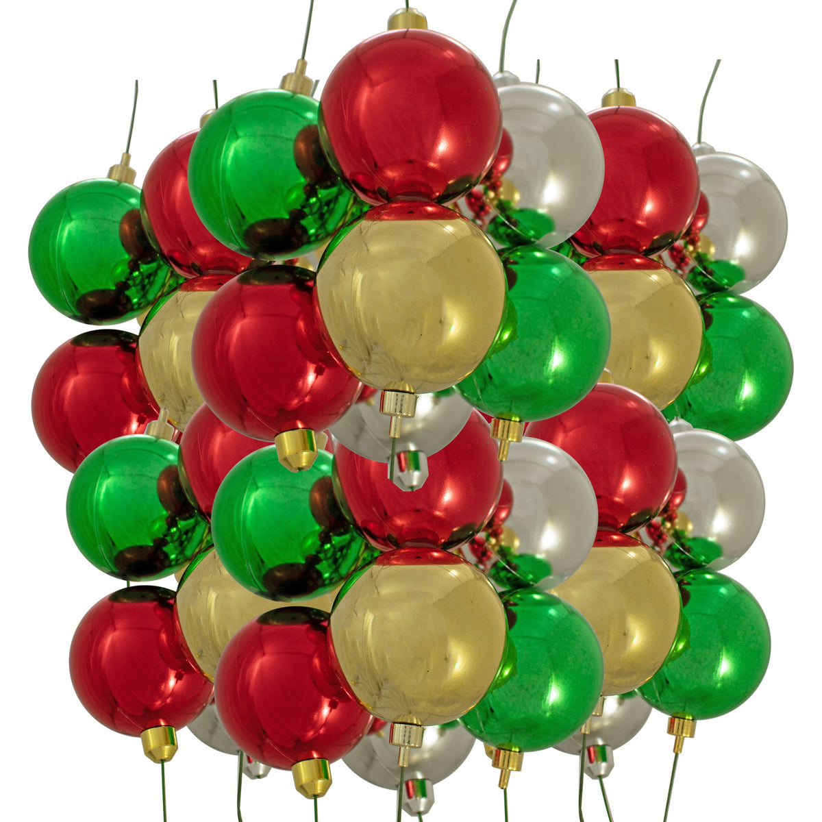 Get a bundle of Multi-Color Ball Ornaments from Lee Display in Classic Christmas colors of Red, Green, Silver, and Gold.