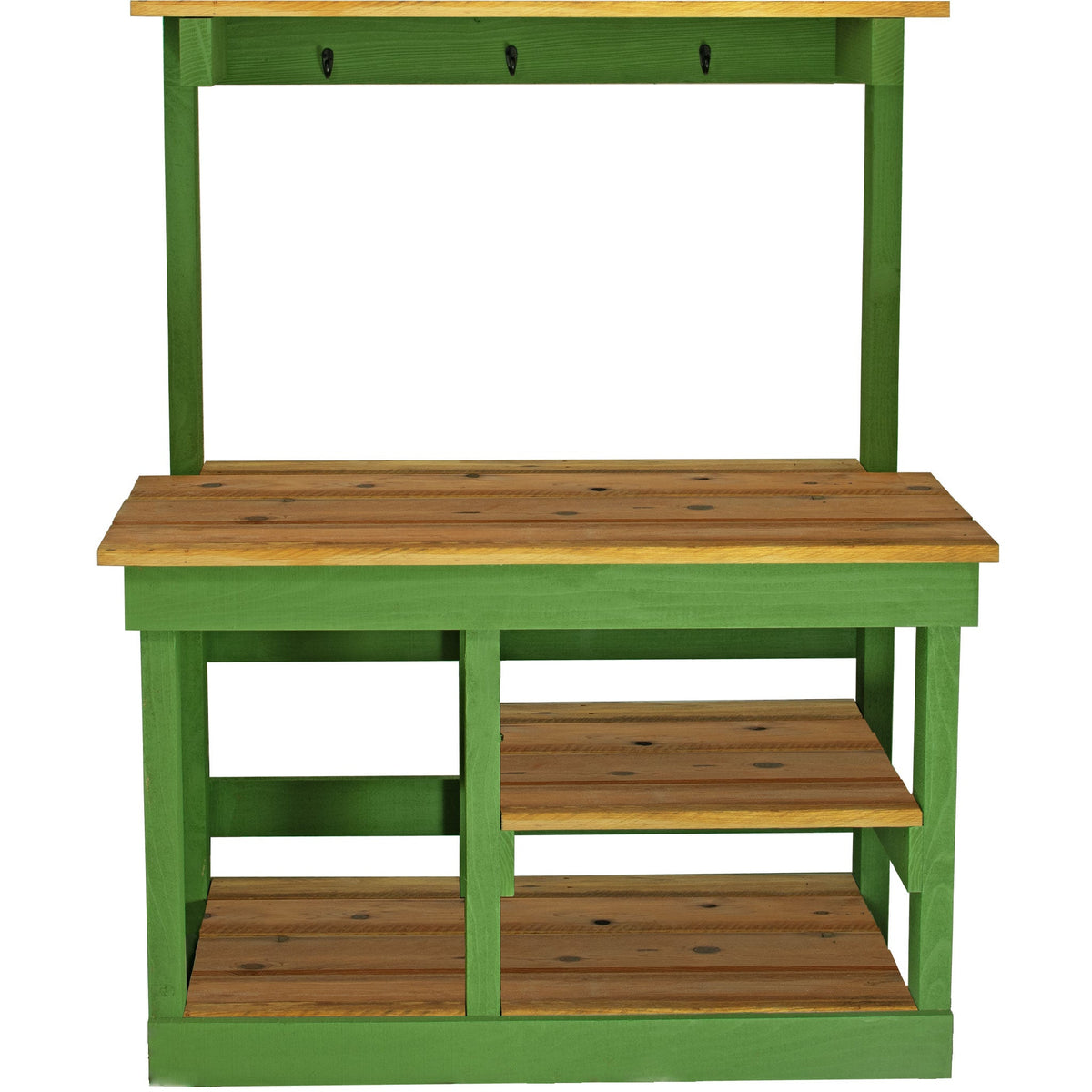 The Painted Greenhouse Frame Style of Lee Display's Rustic Gardening Workbench on sale now at leedisplay.com