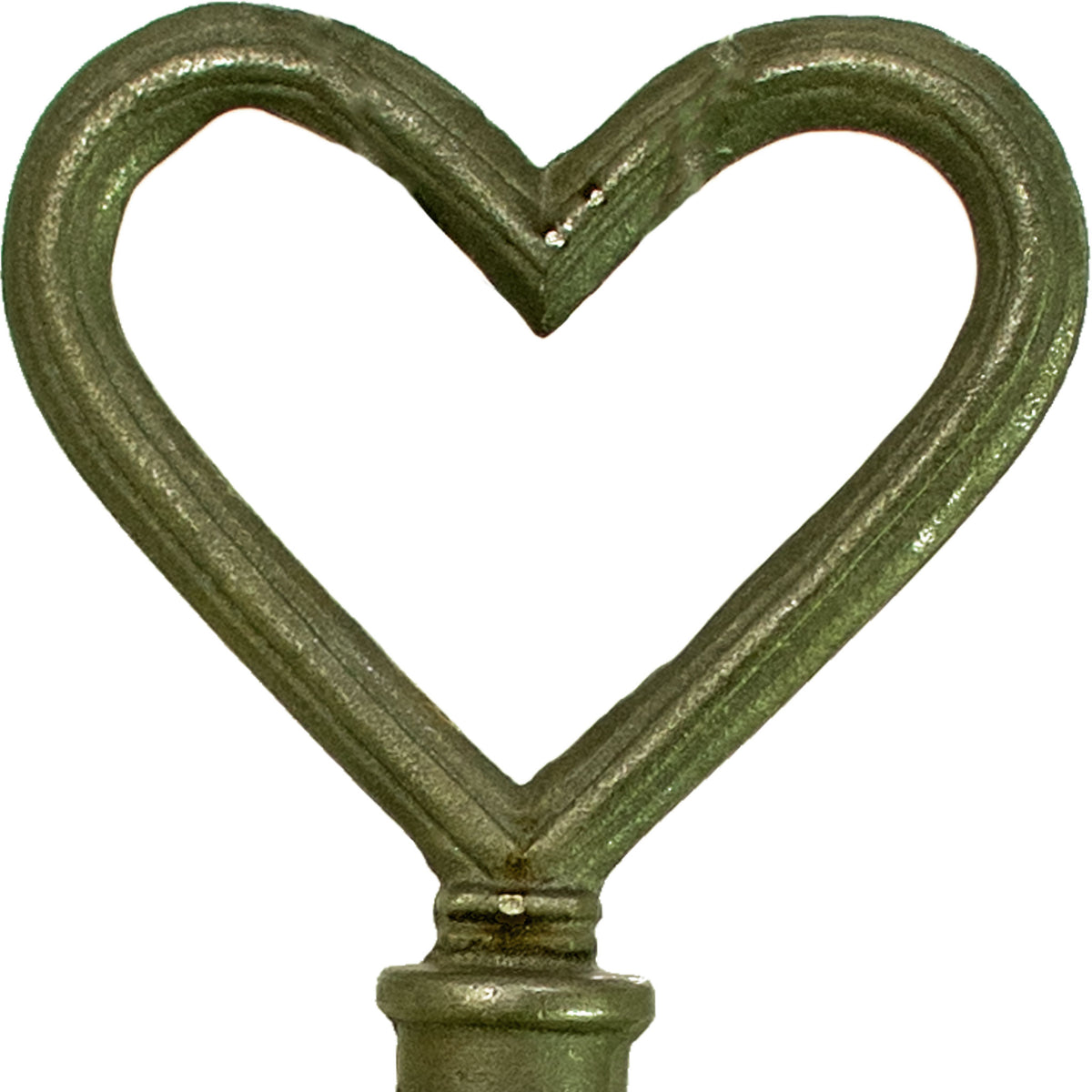 Closeup photo of the front of the Open Heart garden hose stake guide.
