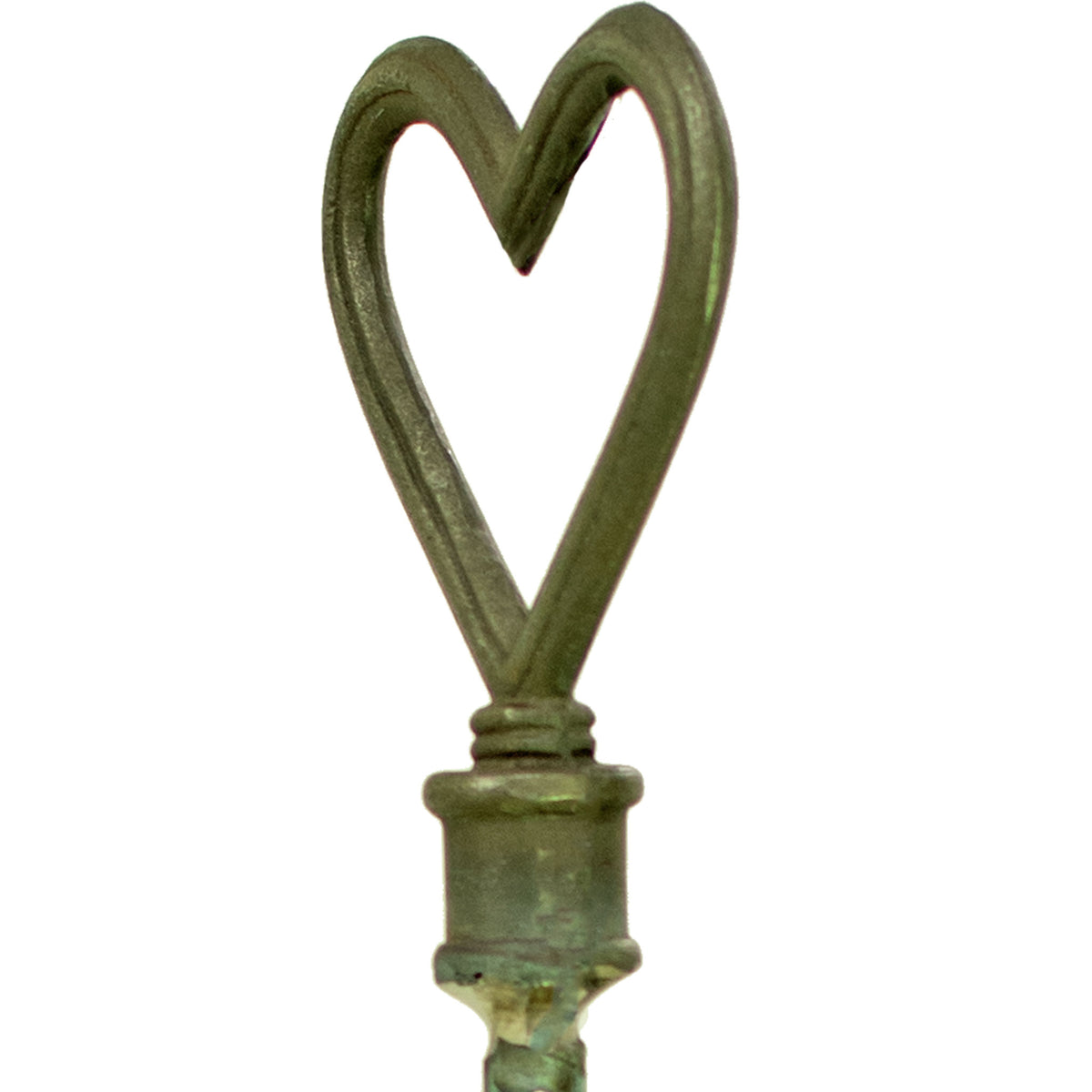 Closeup photo of the side of the Open Heart garden hose stake guide.