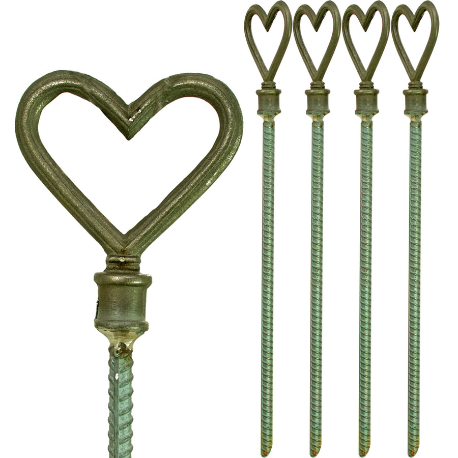 The Open Heart garden hose stake guide comes in a set of 4.