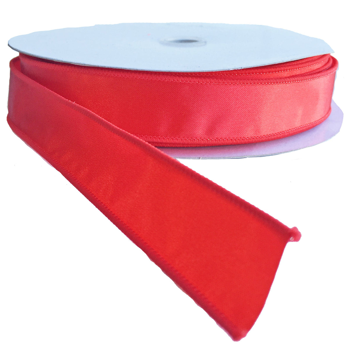 Red Satin Wired Edge Christmas Ribbon - Rolls of 50 Yards