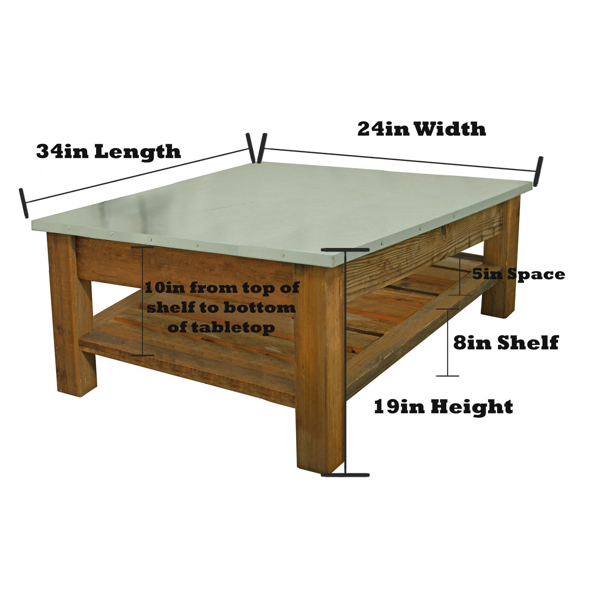 Dimensions of the Redwood Outdoor Patio Coffee Table