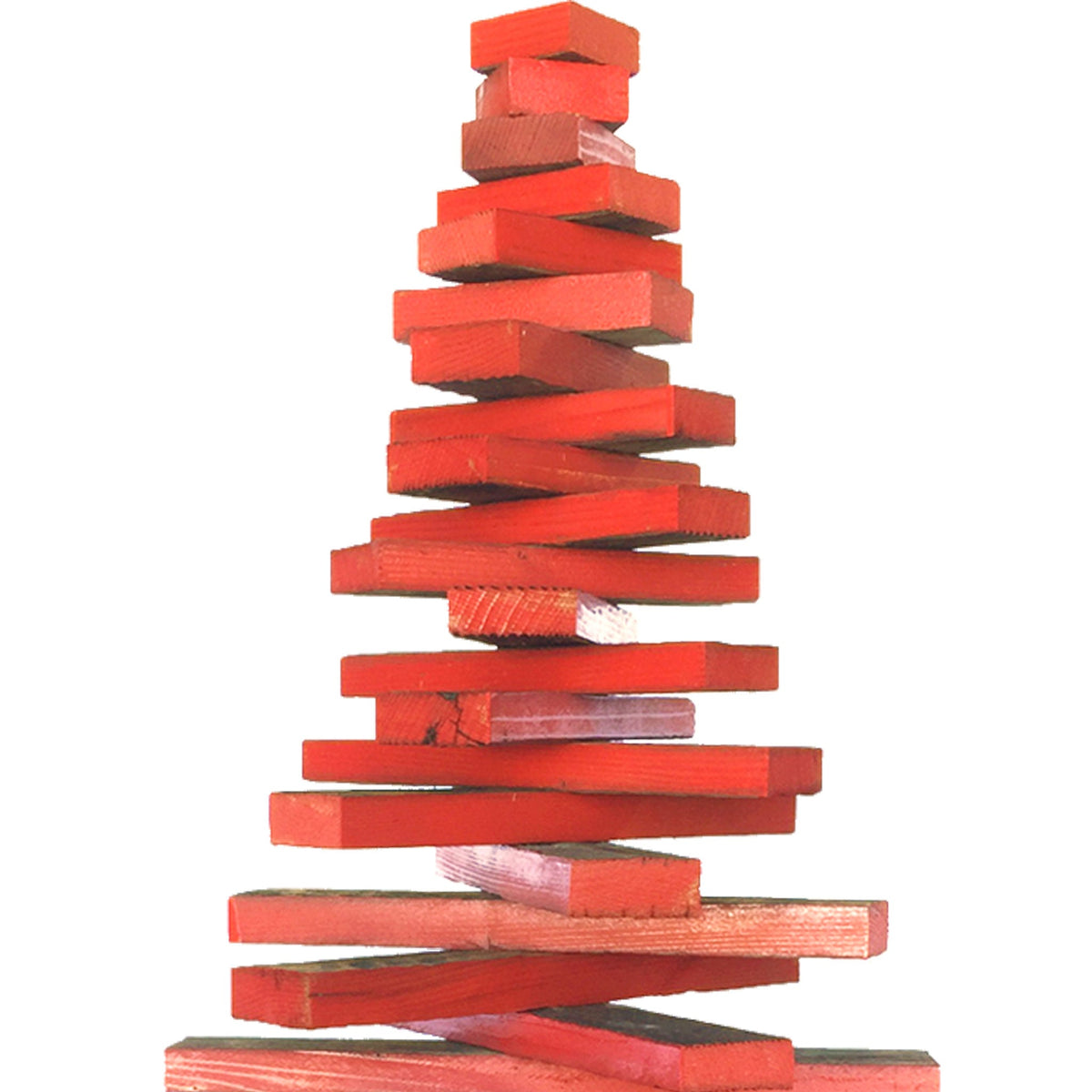 Crafted from reclaimed redwood fence boards and adorned with red highlights, this Christmas tree boasts a 100% recycled and environmentally conscious design. Each branch is meticulously cut to form the perfect Christmas tree shape, while the natural wood grains on both the top and bottom of each branch add an authentic touch.