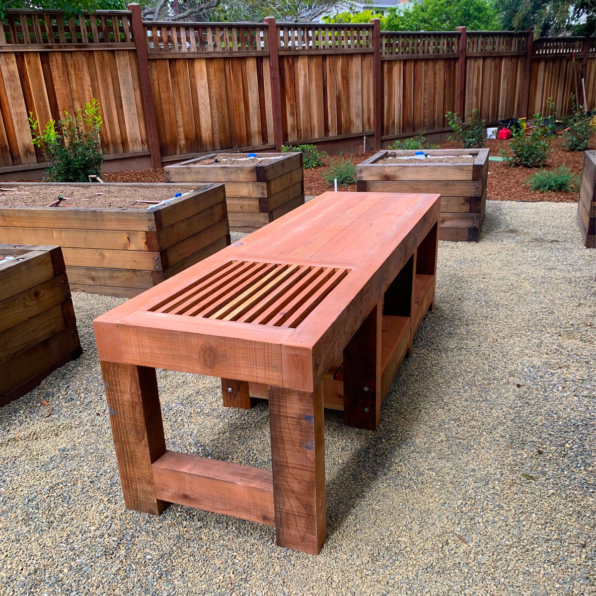 Our Redwood Anchor Table gives you a ton of workspace to use for all your gardening requirements.