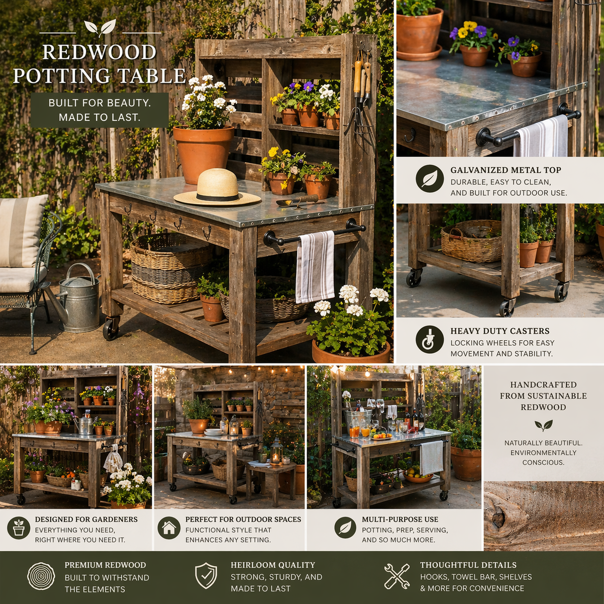 outdoor plant potting table Redwood Potting Table Work Bench Buffet Island Shop Lee Display