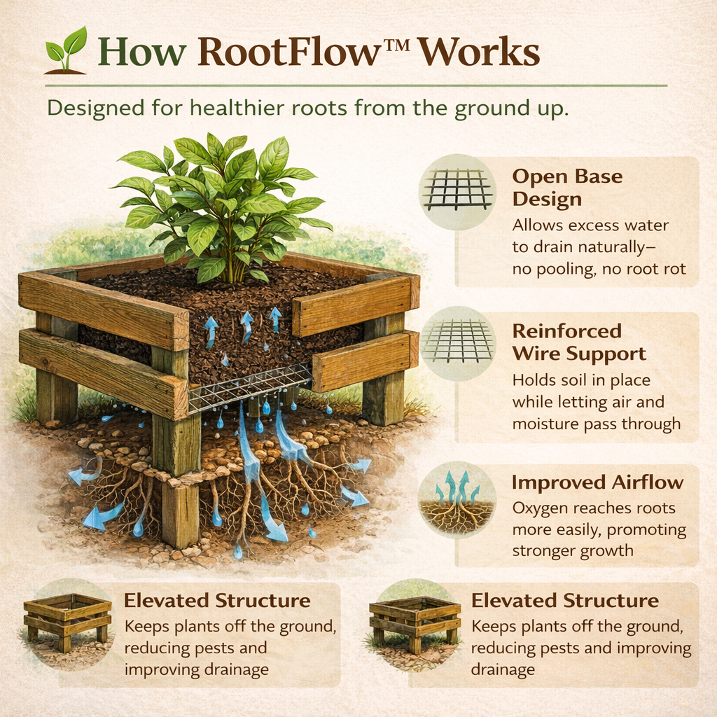 Elevated Redwood Planter Box Set with RootFlow™ Drainage (3 Sizes)