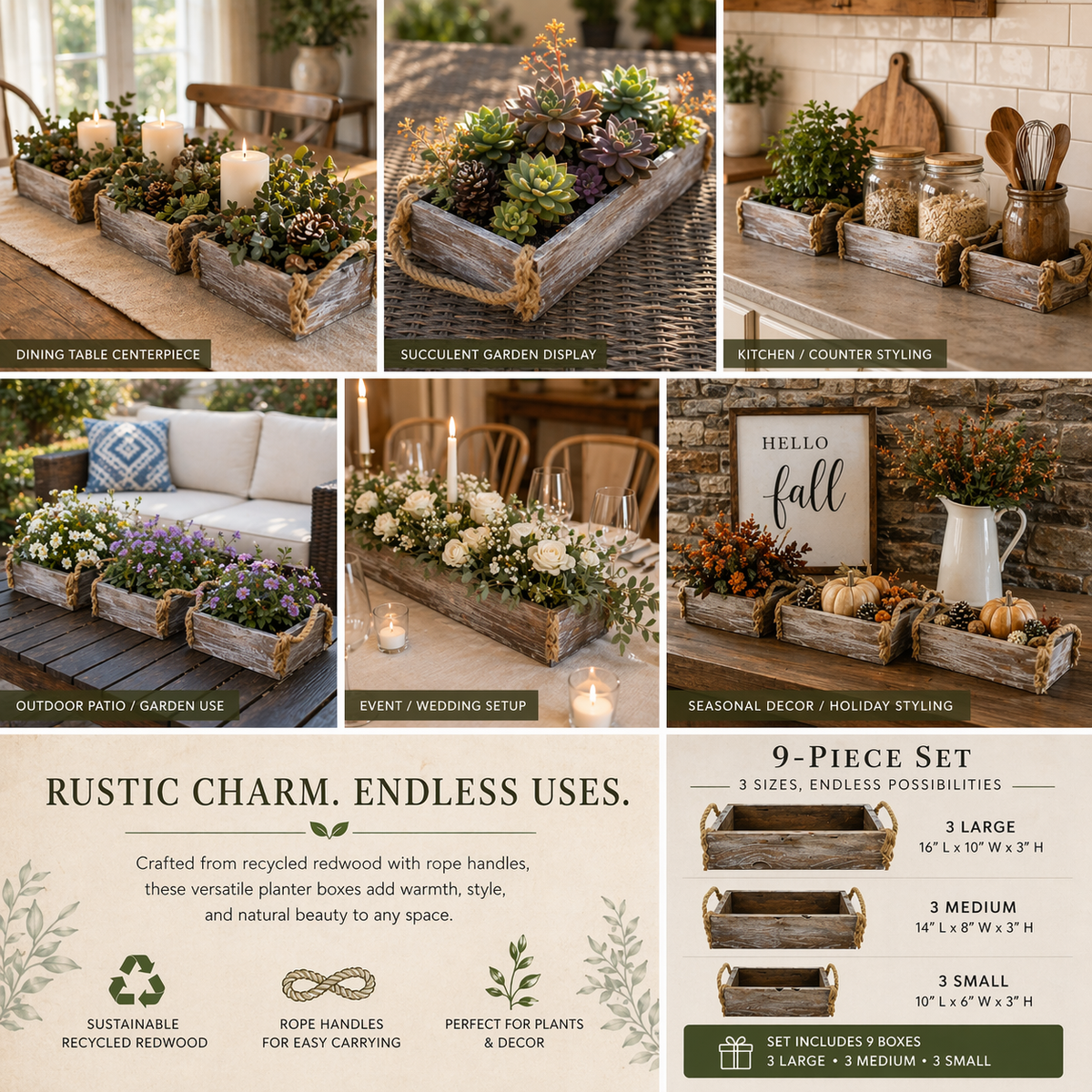 redwood window box planters Rustic Redwood Planter Box Set (9-Piece)