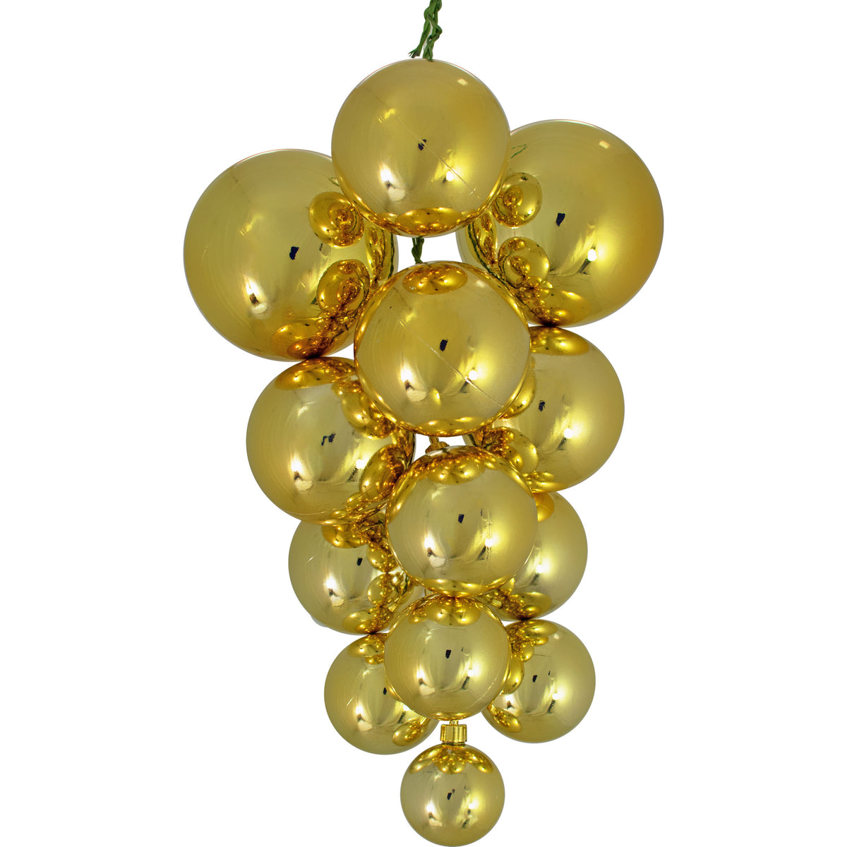 The Palm Spring Shiny Gold Ball Clusters comes with 13 shiny gold ball ornaments.