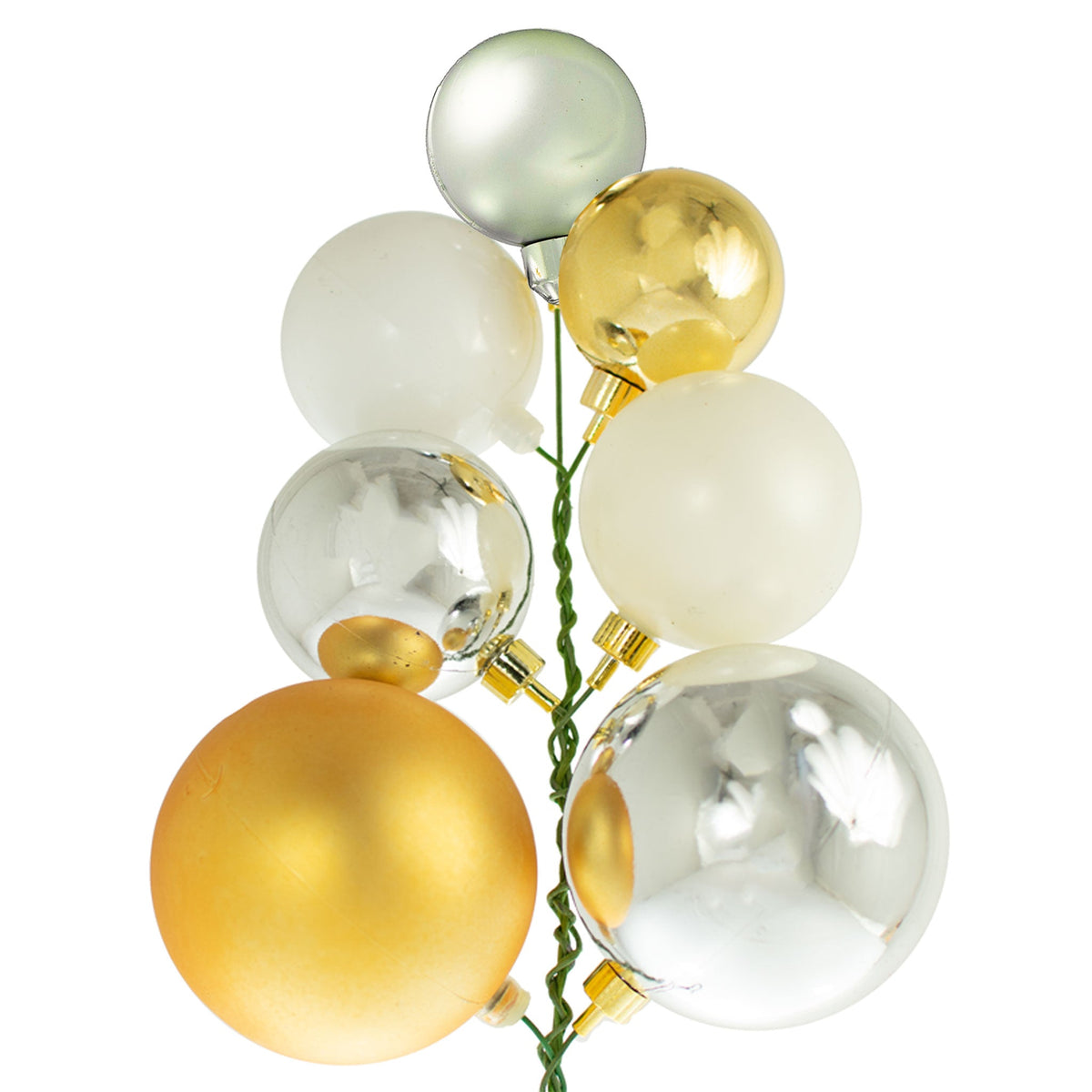 Colors include:  1 - Shiny Gold Ball Ornament (50MM) 1 - Matte Gold Ball Ornament (80MM) 1 - Matte White Ball Ornament (60MM) 1 - Shiny White Ball Ornament (60MM) 1 - Matte Silver Ball Ornament (50MM) 2 - Shiny Silver Ball Ornaments (80MM, 60MM)
