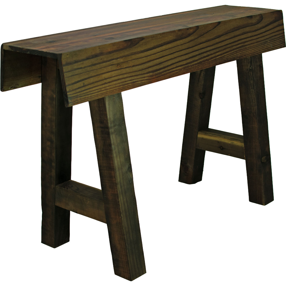 Rustic farmhouse entryway table in solid redwood for home décor and merchandising displays