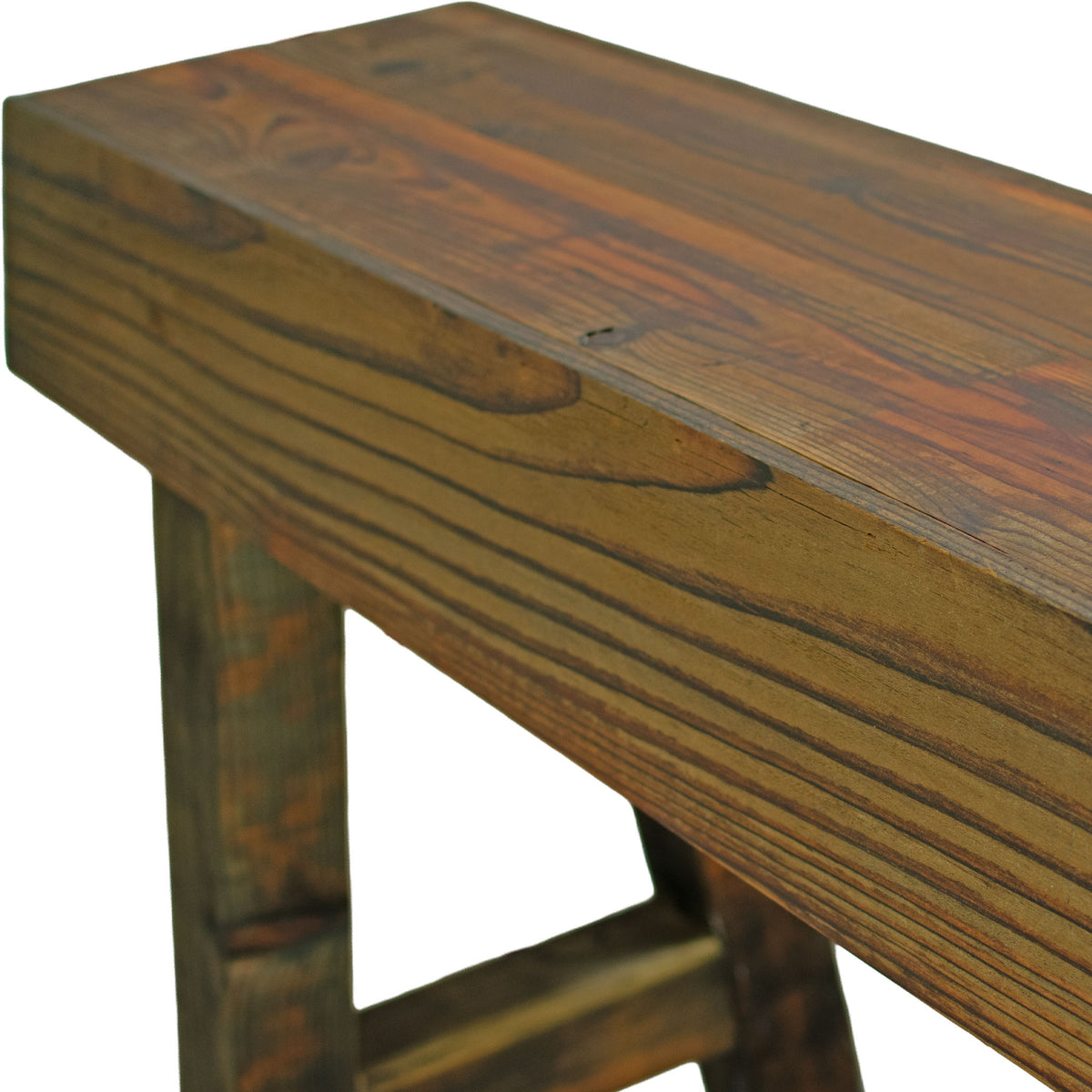 Rustic farmhouse entryway table in solid redwood for home décor and merchandising displays