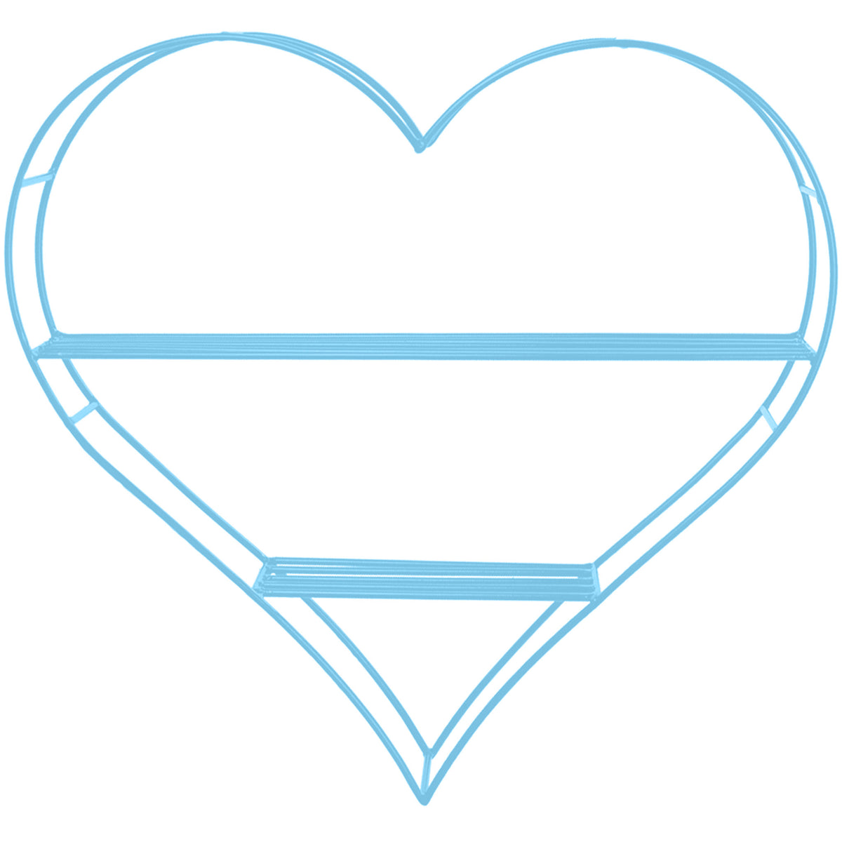 front photo of the baby blue heart shaped bookshelf made for a child's room and baby nursery