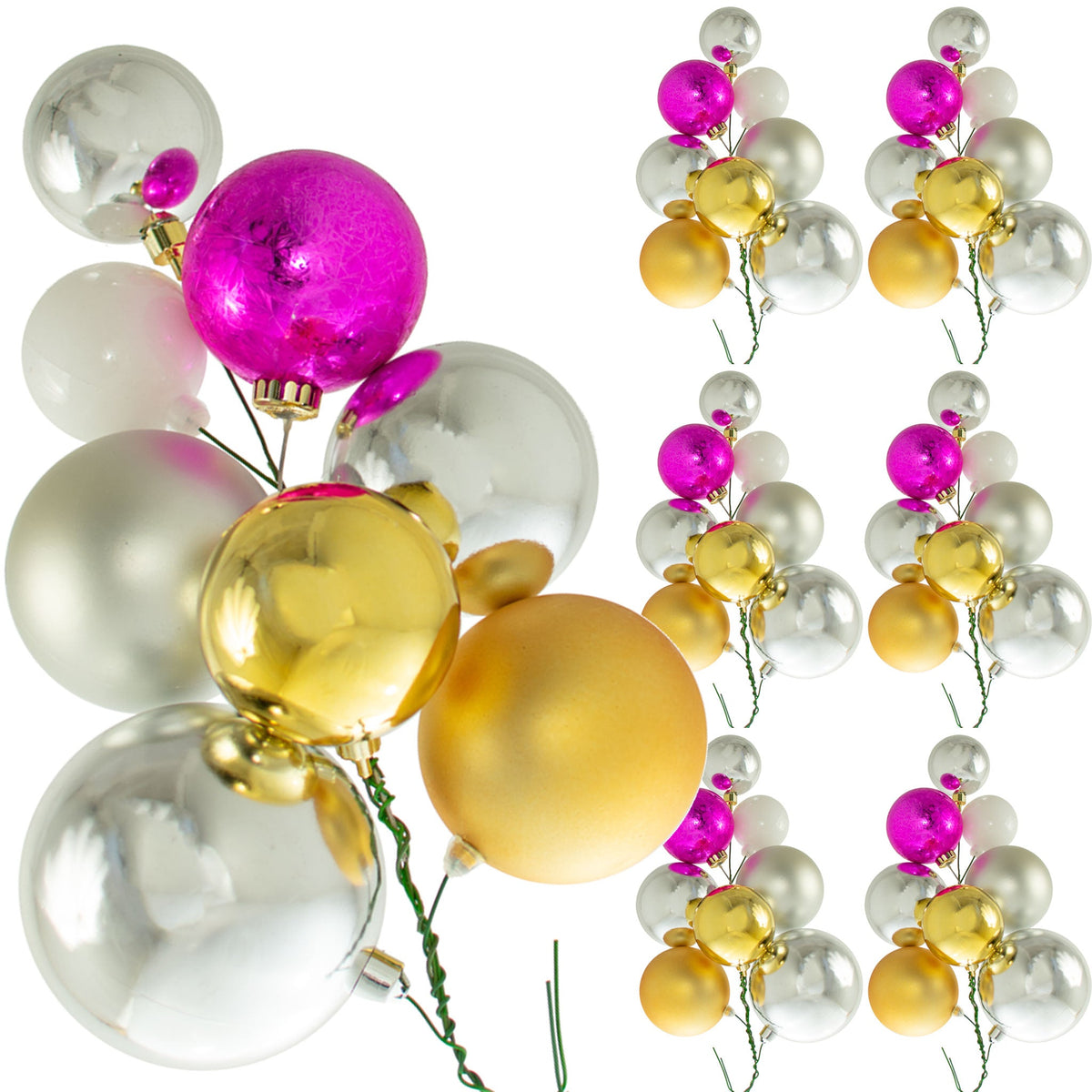 The Gorgeous Berkeley Christmas Ball Ornament Cluster with Shiny Multi-Color Ball Ornaments are sold in sets of 6