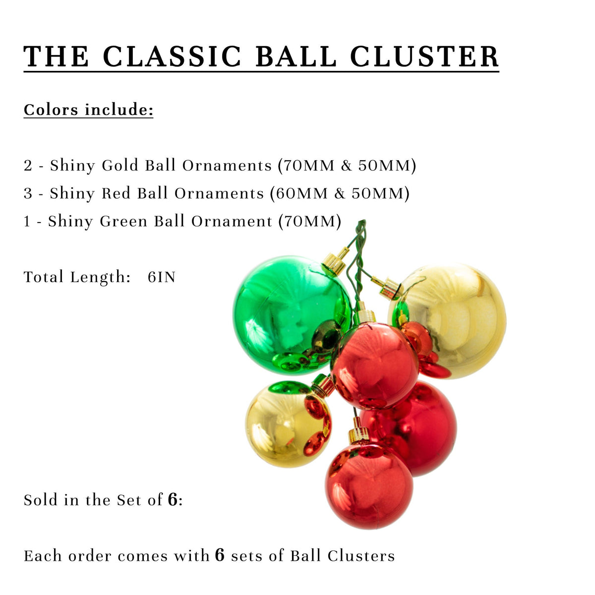 Description of the Classic Shiny Red, Gold, and Green Ball Ornament Cluster