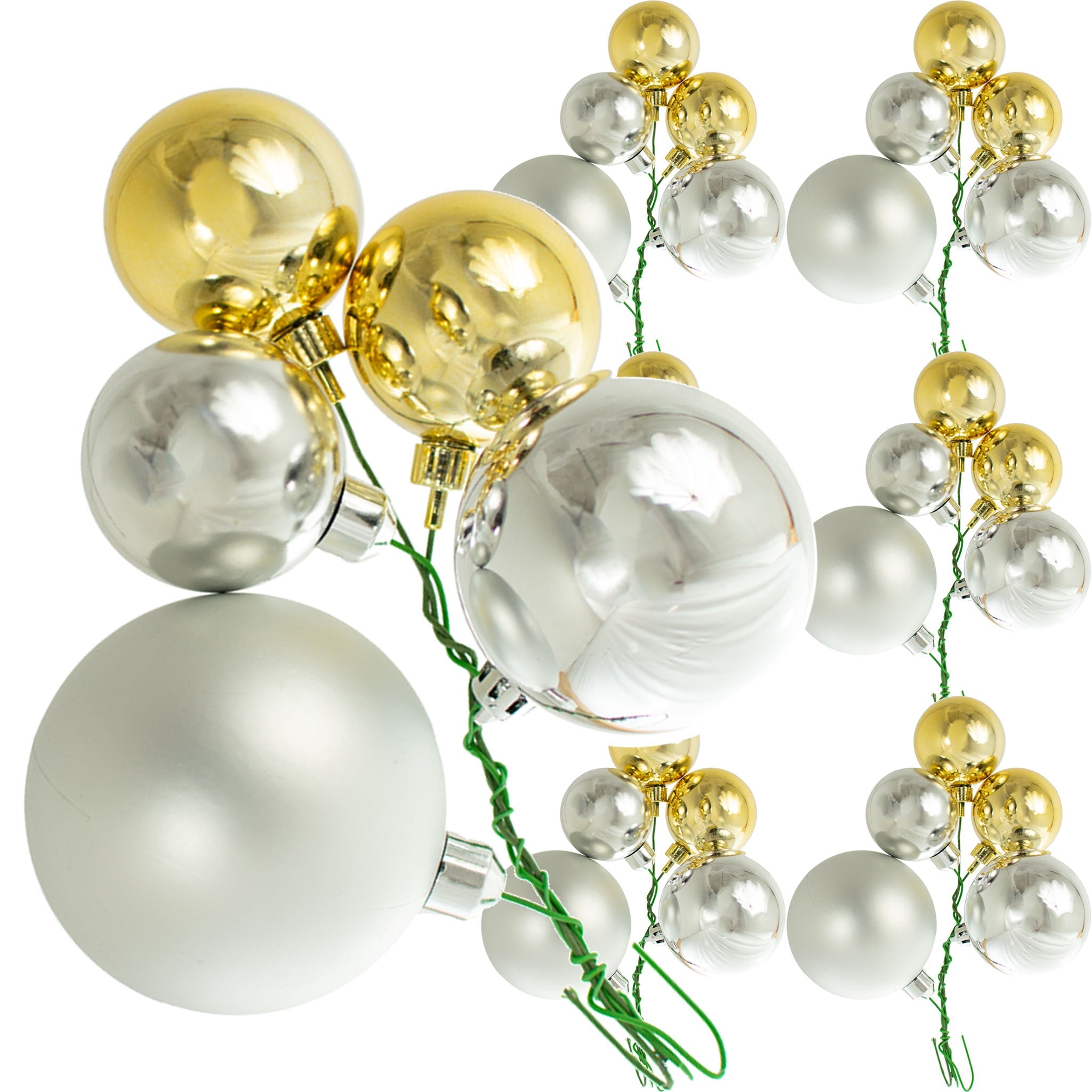 Matte Silver & Gold Ball Clusters | Christmas Tree Ornaments | 6