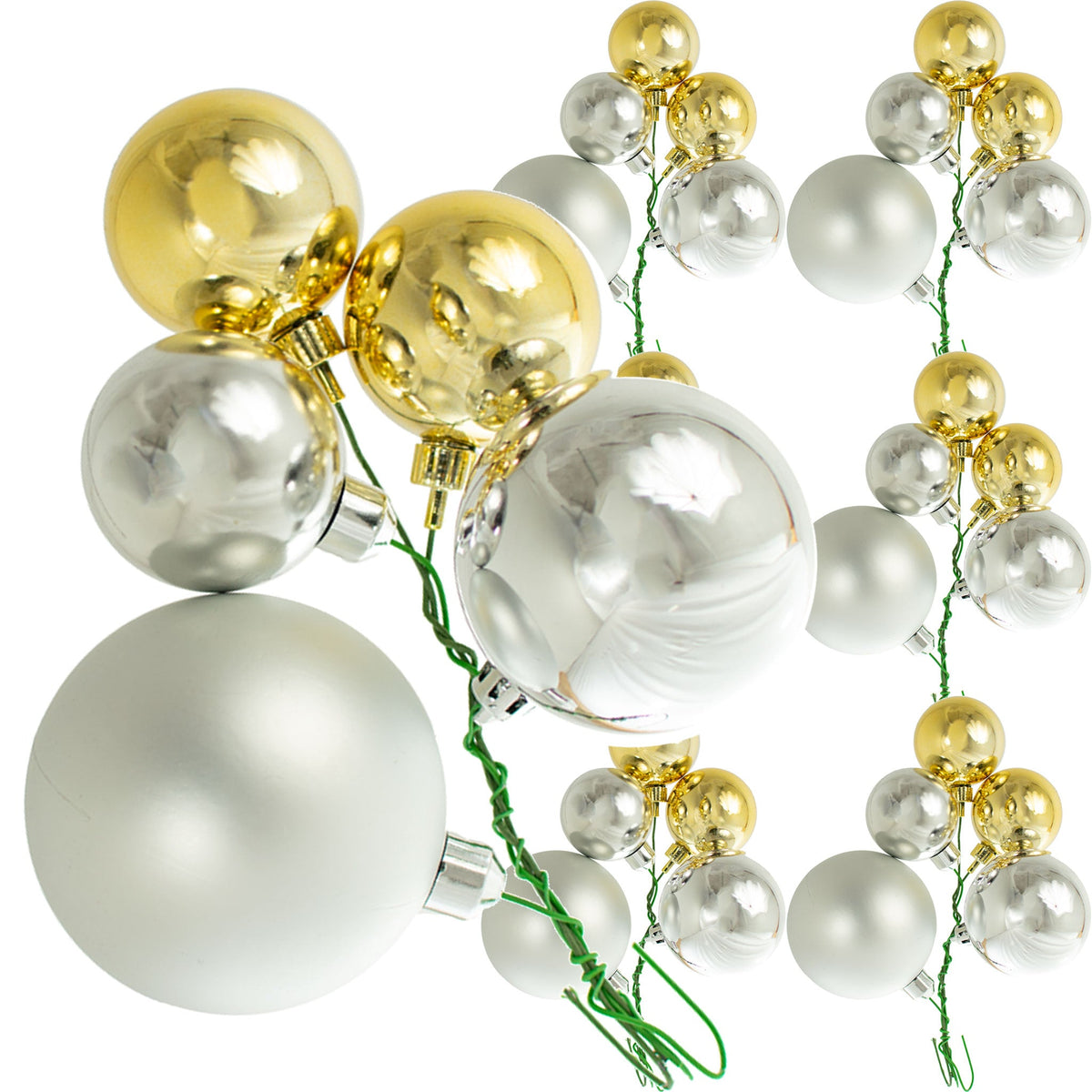 The Beautiful Fremont Christmas Ball Ornament Cluster with Silver and Gold Ball Ornaments comes in sets of 6 from leedisplay.com