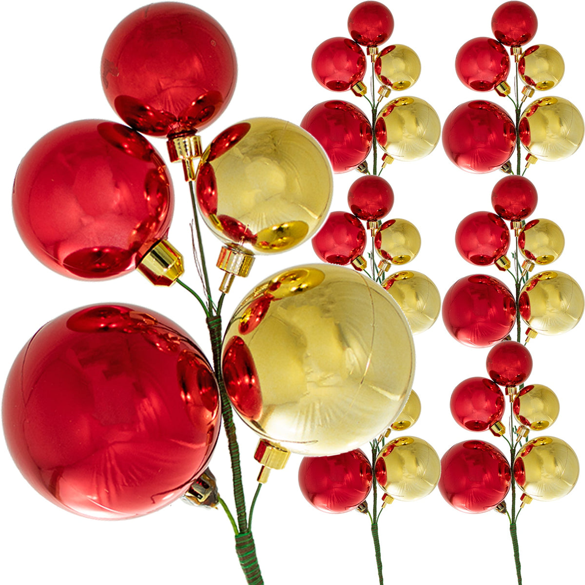 The Hollister Christmas Ball Ornament Cluster with Shiny Red and Shiny Gold Ball Ornaments sold in a set of 6.