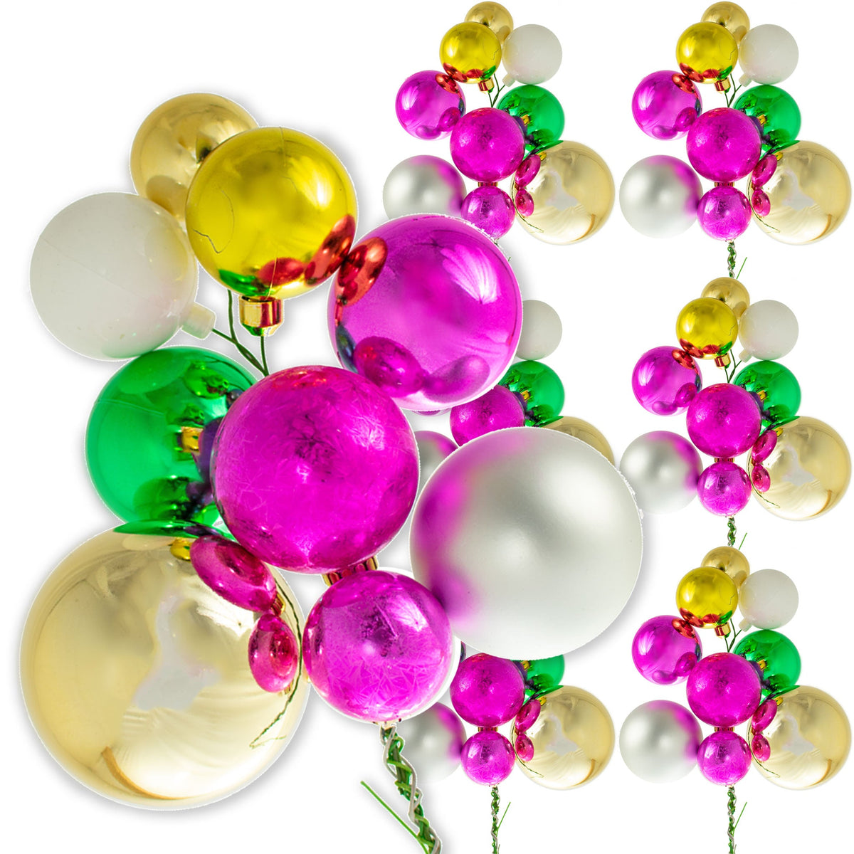 The San Francisco Christmas Ball Clusters with Shiny Multi-Color Ornaments are sold in sets of 6 from Lee Display