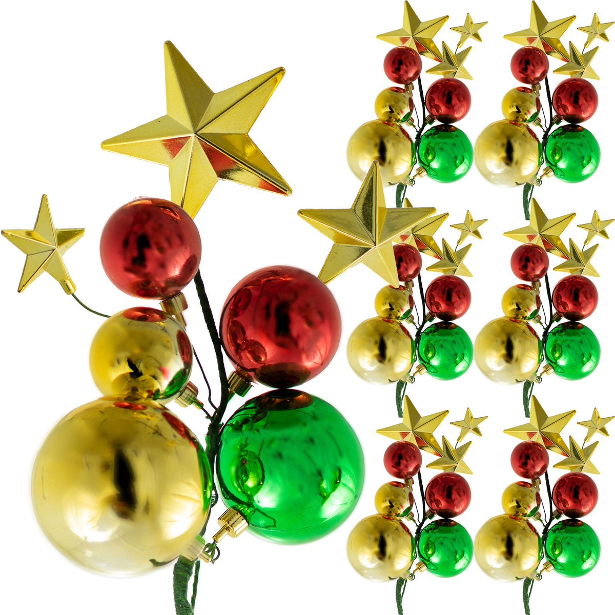 The San Jose Christmas Ball Clusters with Multi-Color Ornaments & Gold Stars are sold in sets of 6