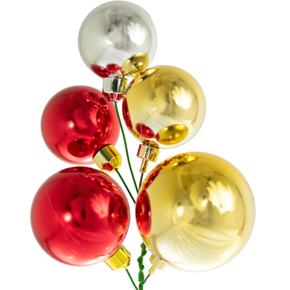 The Santa Rosa Ball Ornament Cluster comes with Shiny Red, Shiny Gold, and Shiny Silver Ball Ornaments
