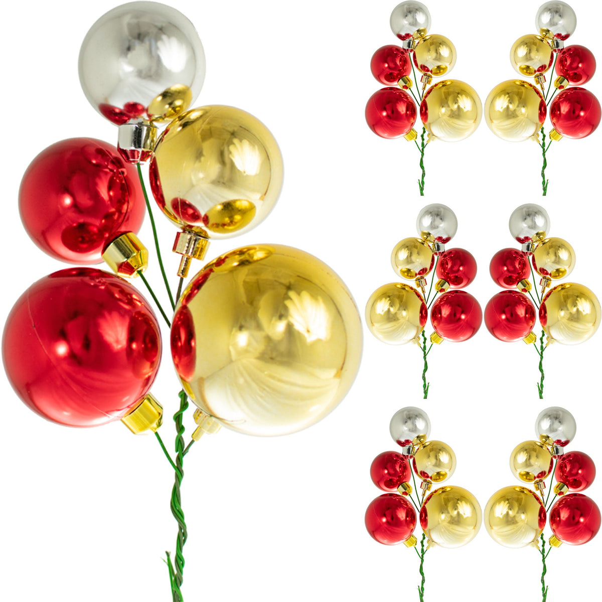 Red, Gold, and Silver Ball Ornament Clusters sold in packs of 6 from Lee Display
